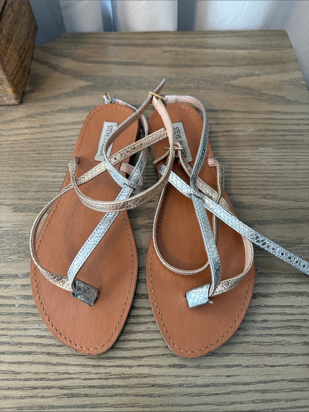 Steve Madden Silver Metallic Leather Strappy Sandals